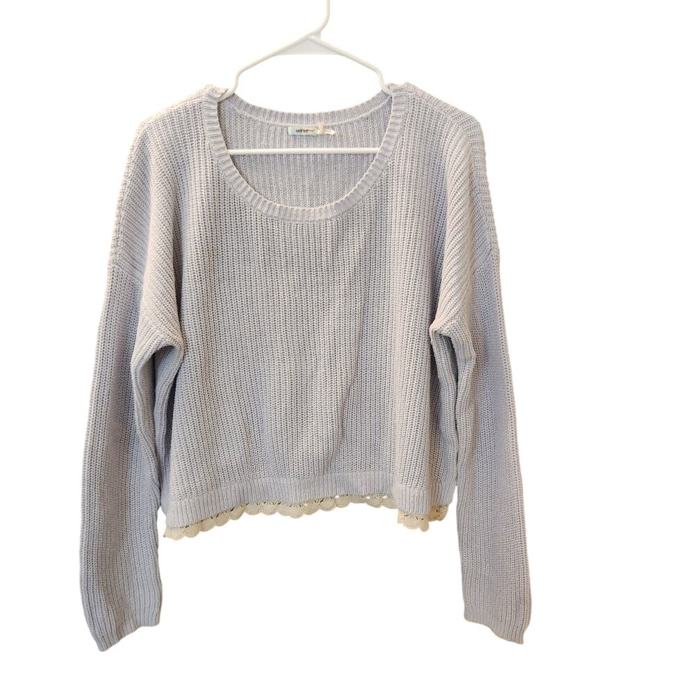 Kimchi Blue Light Purple Pastel Lace Hem Cropped Slouchy Sweater Large